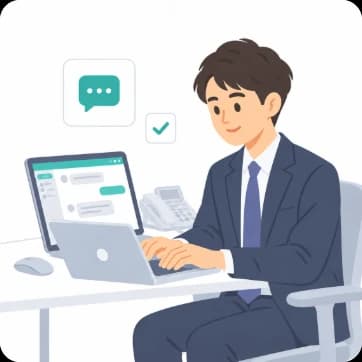 電話に追われず、パソコンでチャットの問い合わせに対応するスタッフ