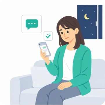 夜の部屋で、スマホから問い合わせる入居者
