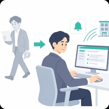張り紙を持って現場へ向かう代わりに、事務所からお知らせを配信するスタッフ